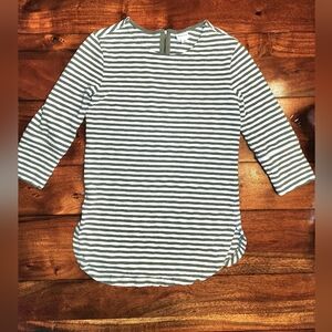 Merona Olive & White Striped 3/4 Sleeve Scoop Neck Cotton Top Heavyweight Sz XS